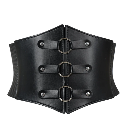 Fashionable Gothic Corset Belt Triple Buckle with Black Rivet Studs Elastic Waspie Waistband for Punk Women Perfect for Coats