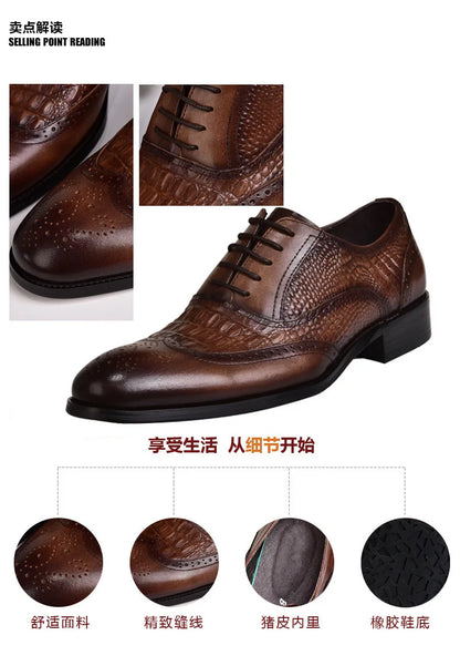 Men casual shoes Brock Oxford retro crocodile leather men formal spring and autumn 2022 new 's for