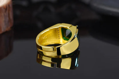 HOYON four-claw emerald domineering 14K gold color men's ring fashion square diamond emerald style ring for gift