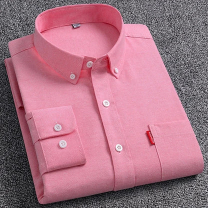 5XL Men's Oxford Long Sleeve Shirts 100% Cotton Solid Color Turn Down Collar Regular Fit Daily Men Clothing Button-down Shirts