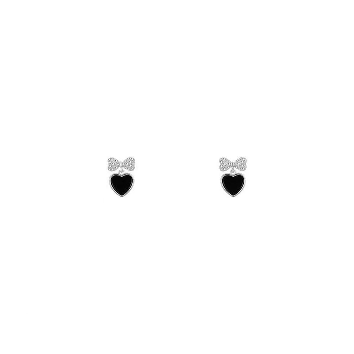 Black Color Love Heart Bowknot Stud Earrings For Women Elegant Geometric Hollow Square Zircon Earrings Wedding Party Jewelry