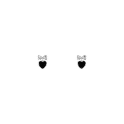 Black Color Love Heart Bowknot Stud Earrings For Women Elegant Geometric Hollow Square Zircon Earrings Wedding Party Jewelry