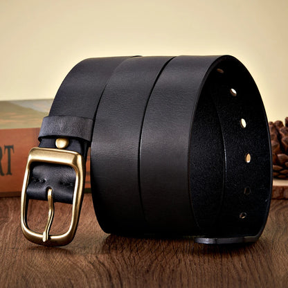 3.3CM High Quality Natural  Cowskin Genuine Leather Belt Men Casual Copper Buckle Business Male Strap For Jeans Cowboy Cintos