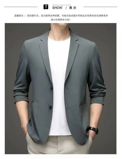 Spring Summer Men Ice Silk Thin Casual Sunscreen Blazer Fashion Casual Male Clothes Long Sleeve Big Size Slim Solid Blazers Coat