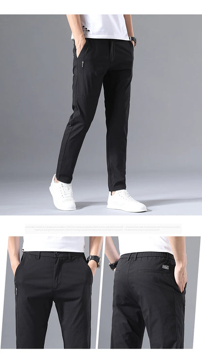 2025 Men's Casual Pants Slim Fit Stretch Classic Chino Trouser Male Stretch Elastic Korean Summer Dress Ice Light Thin Business