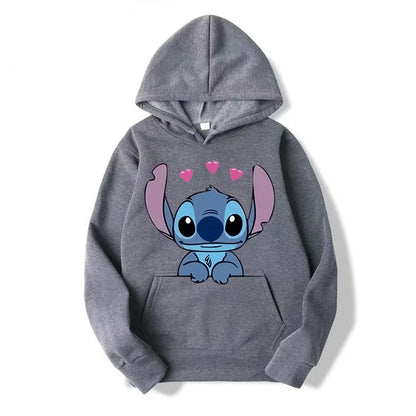 Disney Stitch Cartoon Anime Women Pullover Spring Autumn Men Oversized Hoodie 2024 Fashion Casual Couple Sweatshirt Clothes Tops