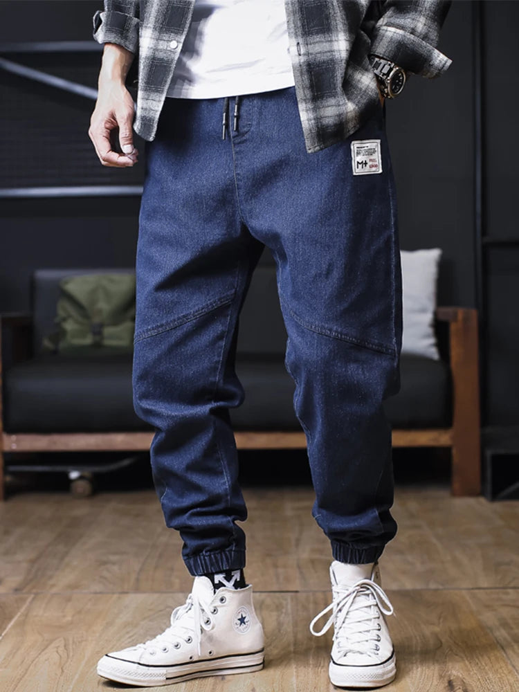 Plus Size Jeans Men Loose Joggers Streetwear Harem Jeans Cargo Pants Ankle-Length Denim Trousers