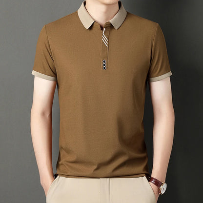 Men's Solid Color Casual Fashion Short Sleeve Polo Shirt Summer Comfortable Top for Business And Leisure