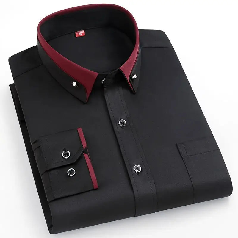 New Men's Shirt Good Quality Spring Autumn Long Sleeve Business Dress Fashion Male Formal Button Down Collar Anti-wrinkle Shirt