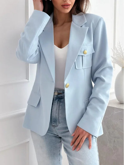 Women's Long-sleeved Double-breasted Solid Color Suit Jacket