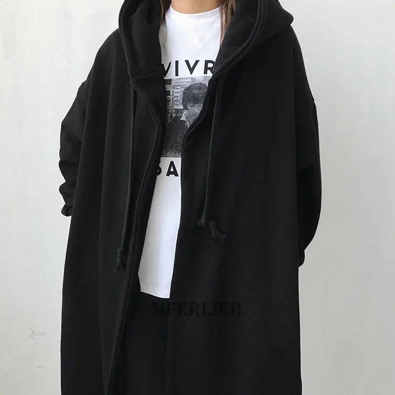 Plus Size 6XL 150kg Women Fleece Trench Coats Without Zipper Black Color Winter Female Coat Open Stitch Ladies Casual Streetwear