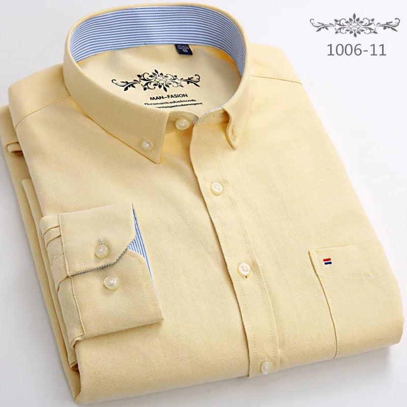 New in shirt Cotton long-sleeve shirts for men slim fit formal plain tops single pocket solid color office tops fashion clothes