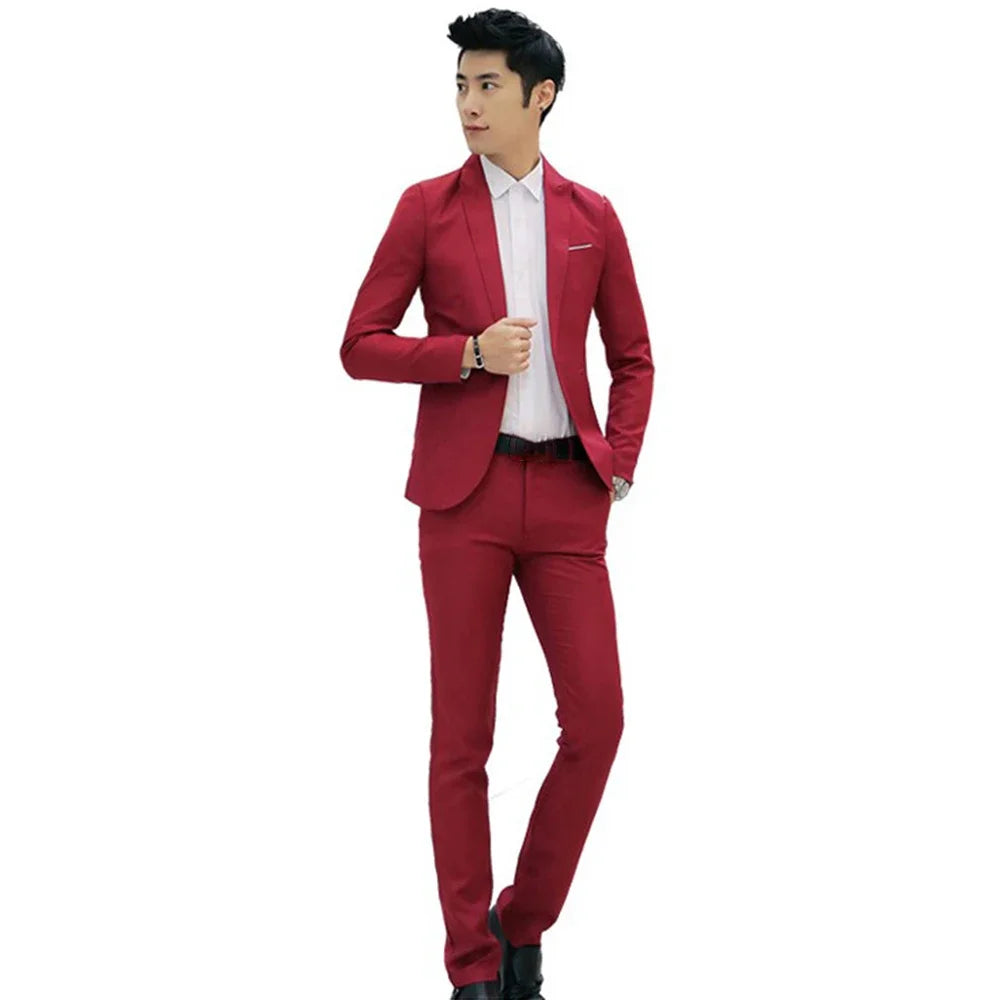 2pcs Coat Pants Men Suit Formal Blazer M~2XL Party Polyester Tuxedos Wedding Business Suit Coat + Pants Comfortable (no shoe)