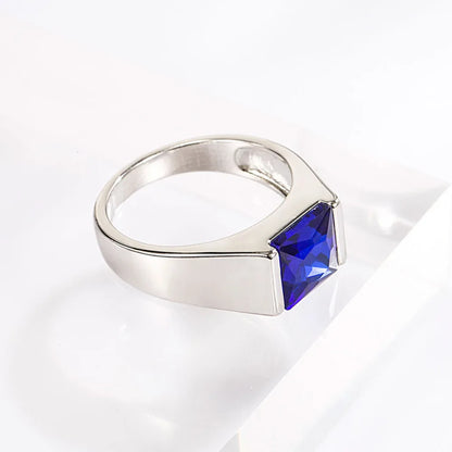 WOSIKATE Trendy Men's Ring With Geometric Square Sapphire Simple Atmosphere Male Business Ring Fashion Jewelry Size 6-10