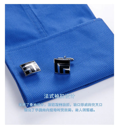 Men's French cufflink shirt with long sleeves slim fit concealed buttons solid color high-end wedding dress formal men's