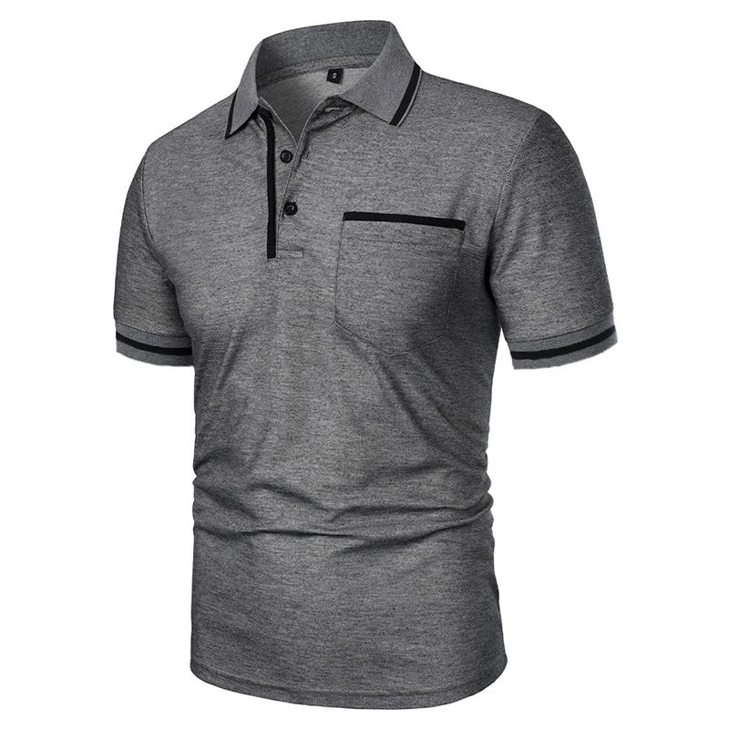 New Men's Short Sleeve Polo Shirts Solid Color Casual T-shirt Summer Trendy Breathable Loose Basic Splice Top Pockets Men Shirts