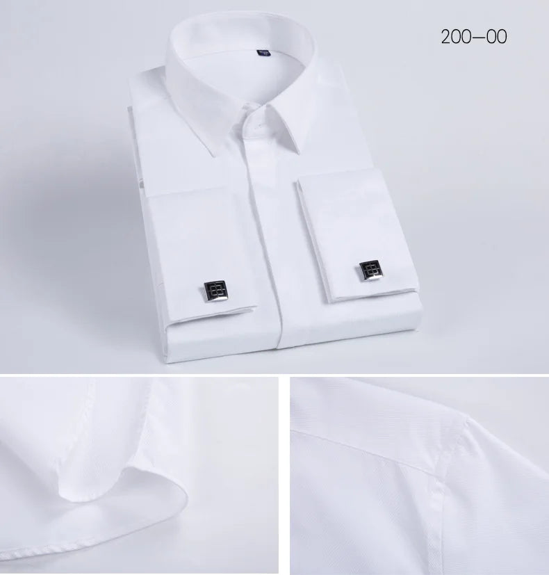 Men's French cufflink shirt with long sleeves slim fit concealed buttons solid color high-end wedding dress formal men's