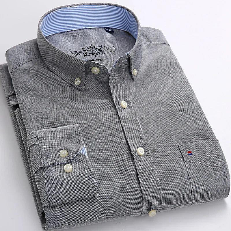 New in shirt Cotton long-sleeve shirts for men slim fit formal plain tops single pocket solid color office tops fashion clothes