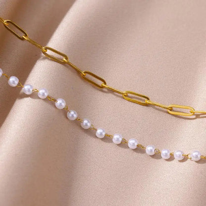 Anklets for Women Summer Beach Accessories Stainless Steel Imitation Pearl Chain Anklet Gold Color Leg Bracelets Bodychain Gifts