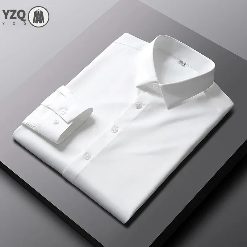 Men's Casual and Fashionable Long Sleeved Solid Color Shirt Non Ironing and Wrinkle Resistant Business Top