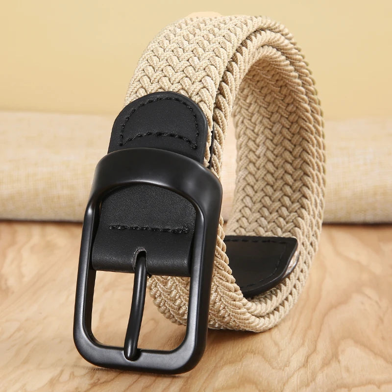 Non-hole Punch-free MEN'S AND WOMEN'S Woven Belt Elastic Stretch Canvas Belt Female Korean Style Versatile Student Pants Belt