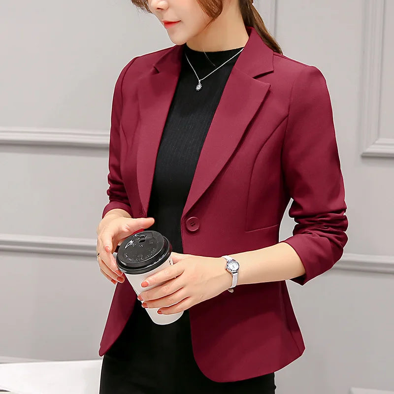 Women's Blazer 2025 Red Long Sleeve Blazers Pockets Jackets Coat Slim Office Lady Jacket Female Tops Suit Blazer Femme Jackets