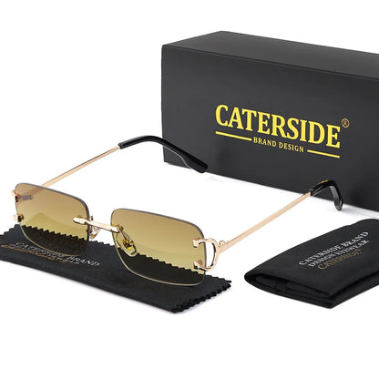 CATERSIDE Rectangular Sunglasses Men Rimless White Copper Small Square Sun Glasses For Women Gradient Lens Outdoor Eyewear UV400