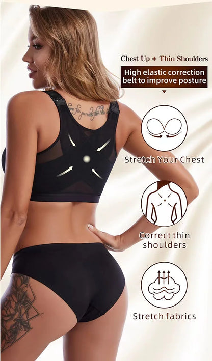 Front Closure Posture Corrector Lift Up Bra Women Push Up Cross Back Underwear Shockproof Sports Support Fitness Vest Bras S-5XL