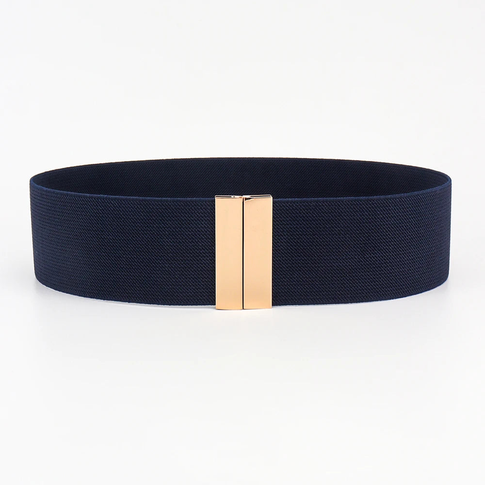 High Quality Belts for Women Black Waist Elastic Ladies Band Round Buckle Decoration Coat Sweater Fashion Dress Rice White