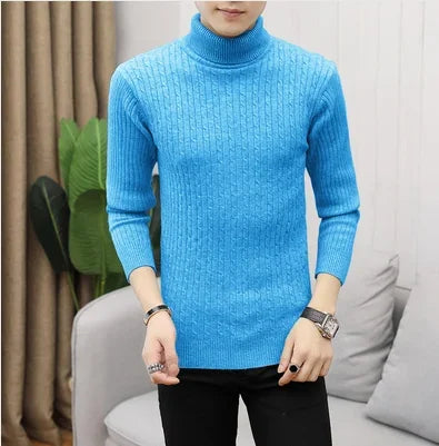 2025 Korean Slim Solid Color Turtleneck Sweater Mens Winter Long Sleeve Warm Knit Sweater Classic Solid Casual Bottoming Shirt