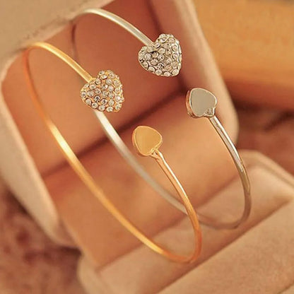 2025 Hot New Fashion Adjustable Crystal Double Heart Bow Bilezik Cuff Opening Bracelet For Women Jewelry Gift Mujer Pulseras