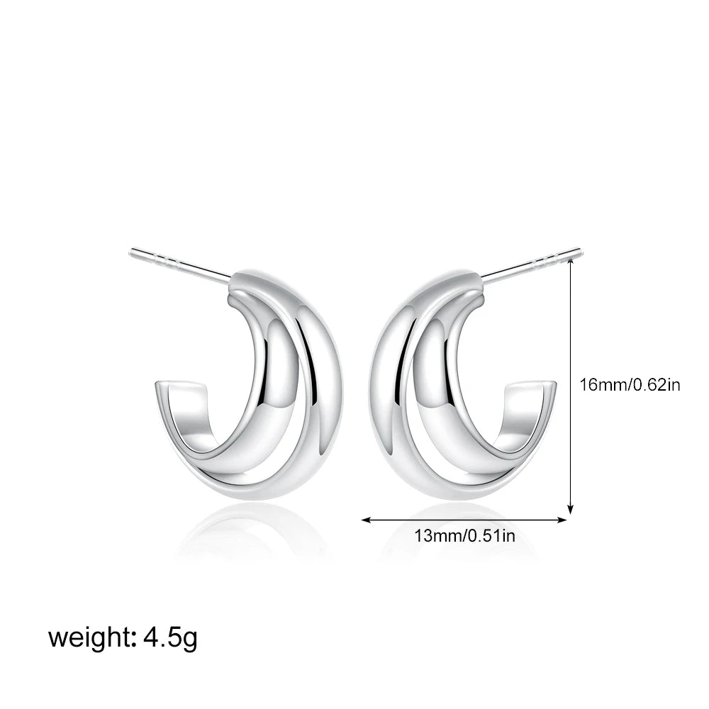 Geometric Stainless Steel Gold Sliver Color Bilayer Stud Earring for Women Irregular Metal Texture Fashion Jewelry Gift