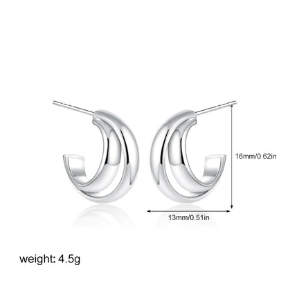 Geometric Stainless Steel Gold Sliver Color Bilayer Stud Earring for Women Irregular Metal Texture Fashion Jewelry Gift