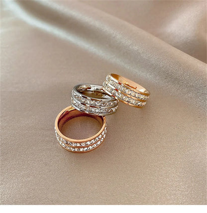 Luxury Rose Gold Double Rowed Square Zircon Stainless Steel Ring Women's Romantic Engagement Wedding Party Jewelry Women Gift