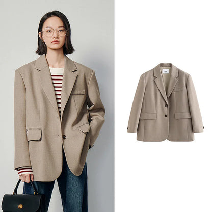 TOYOUTH 2024 Women Blazer Jacket Spring New Oversize Back Split Hem Solid Color Office Lady Fashion Casual Suit