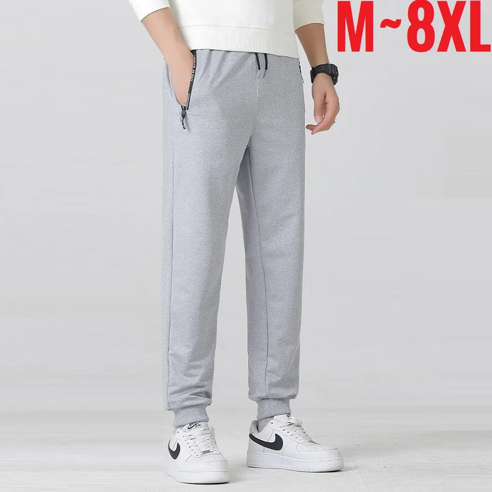 Summer Big Size Men's Pant Drawstring Stretch Sport Jogger Trouser Male Plus Large Fit Zip Pocket 4XL 5XL 6XL 7XL 8XL Grey Black