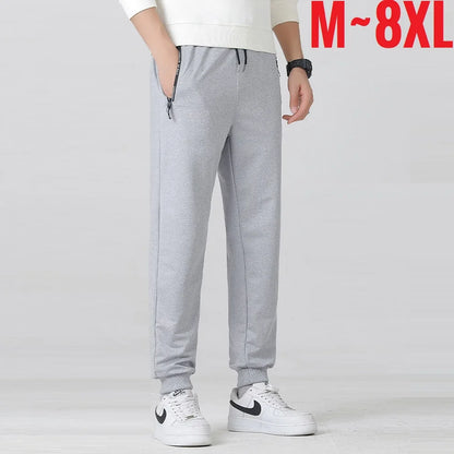 Summer Big Size Men's Pant Drawstring Stretch Sport Jogger Trouser Male Plus Large Fit Zip Pocket 4XL 5XL 6XL 7XL 8XL Grey Black