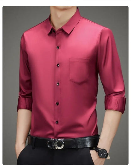 100% Mulberry Silk Shirt Men High Quality Long Sleeve Pocket High-end Business Casual Elastic Anti-wrinkle Non-iron Mens Shirts