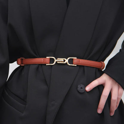 1pc New Women's Belt Leather Skinny Belt for Dress Adjustable Thin Waist Belt Dress Belt with Vintage Golden Buckle Faux Leather