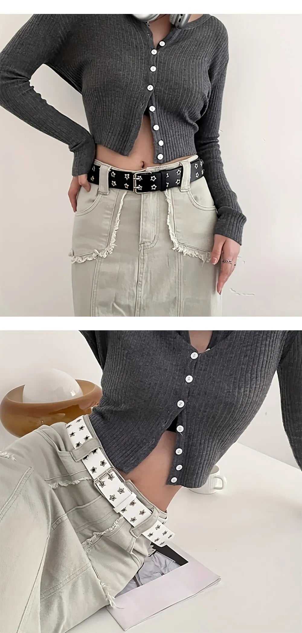 New Star Eye Rivet Belt Goth Style Double Pin Buckle Man/woman Fashion Casual Punk Style Pu Leather Waistband for Jeans Y2K Belt