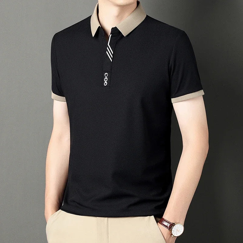 Men's Solid Color Casual Fashion Short Sleeve Polo Shirt Summer Comfortable Top for Business And Leisure