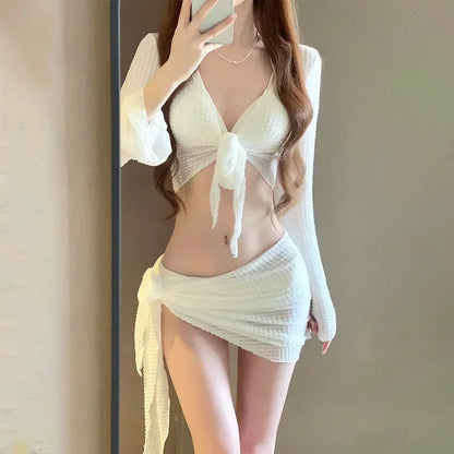 Sexy Bikinis Sets Women White Swimsuit Beach Wear Long Sleeve Swimsuit Cover Ups for Swimwear Women Swimming Pool Party Bikinis