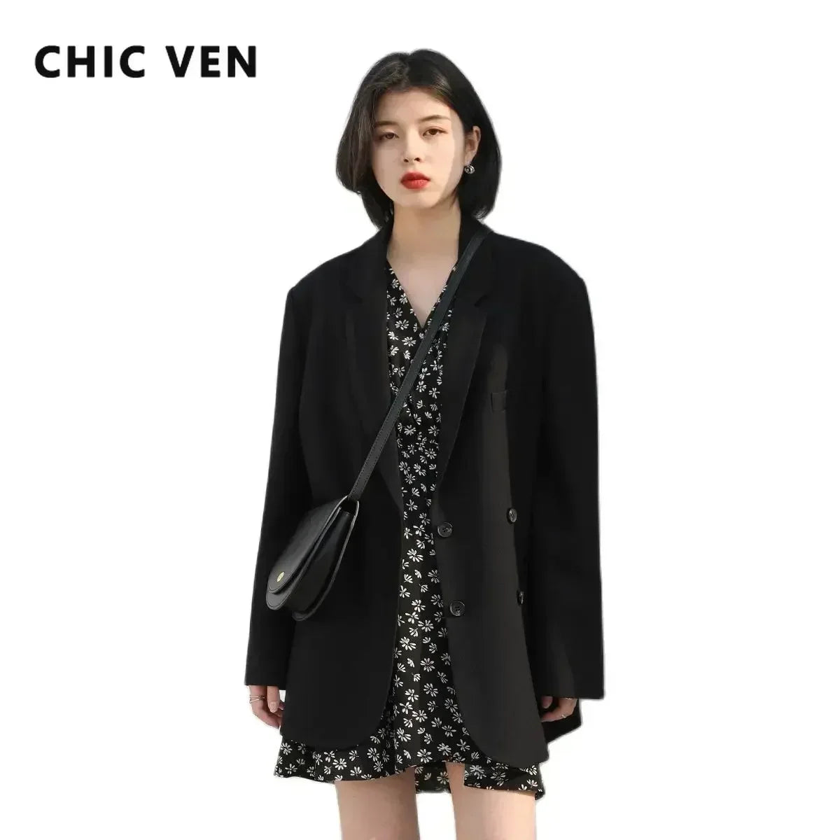 CHIC VEN 2025 Fashion Women's Blazer Office Lady Long Sleeve Double-breasted Mid-length Casual Coat Ladies Outerwear Stylish Top