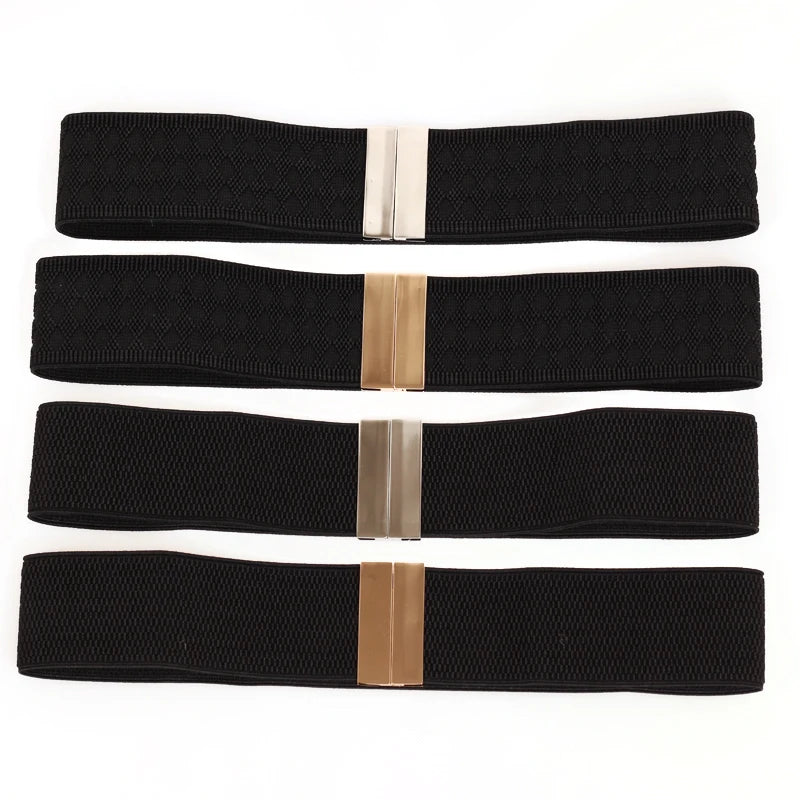 New Wide Elastic Black Belt Dress Stretch Waist Belts Women Dress Coat Accessories Waistband Corset Waist Metal Buckle Lady