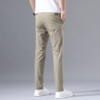 2025 Men's Casual Pants Slim Fit Stretch Classic Chino Trouser Male Stretch Elastic Korean Summer Dress Ice Light Thin Business