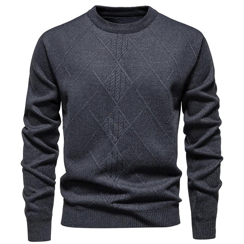 Autumn Winter Thick Knit Pullovers Men Solid Color Geometric Fashion Slim Fit Knitted Sweaters Mens Warm Casual Knitting Sweater