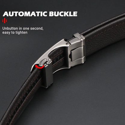 Men's Top Layer Cowhide Ratchet Belt with Scratch Resistant Alloy Automatic Buckle - Business Style Durable Dress Belt