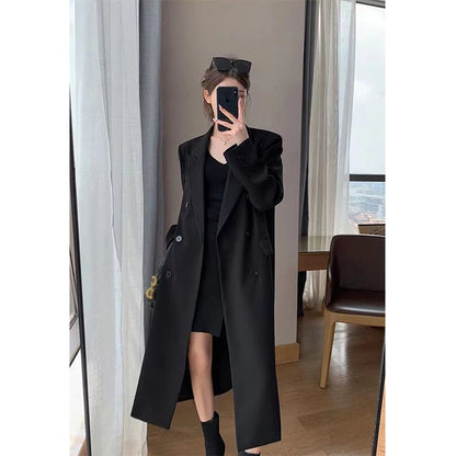 Long Trench Coat Women Office Lady Elegant Double Breasted Blazer Jacket Streetwear Overcoats Korean Harajuku Casual Windbreaker