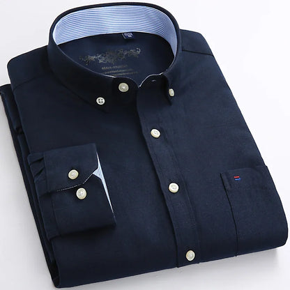 New in shirt Cotton long-sleeve shirts for men slim fit formal plain tops single pocket solid color office tops fashion clothes