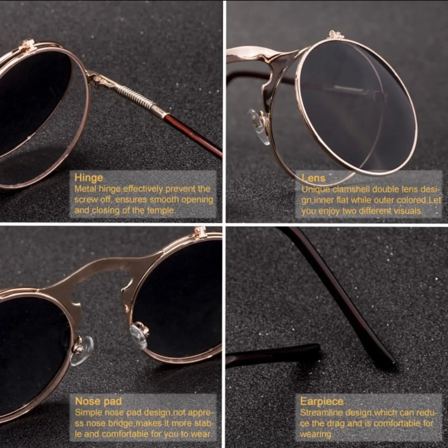 Flip Sun Glasses Steampunk Fold Men Women Double Lens Clear Alloy Frame Eyewear Eyeglasses Shade UV400